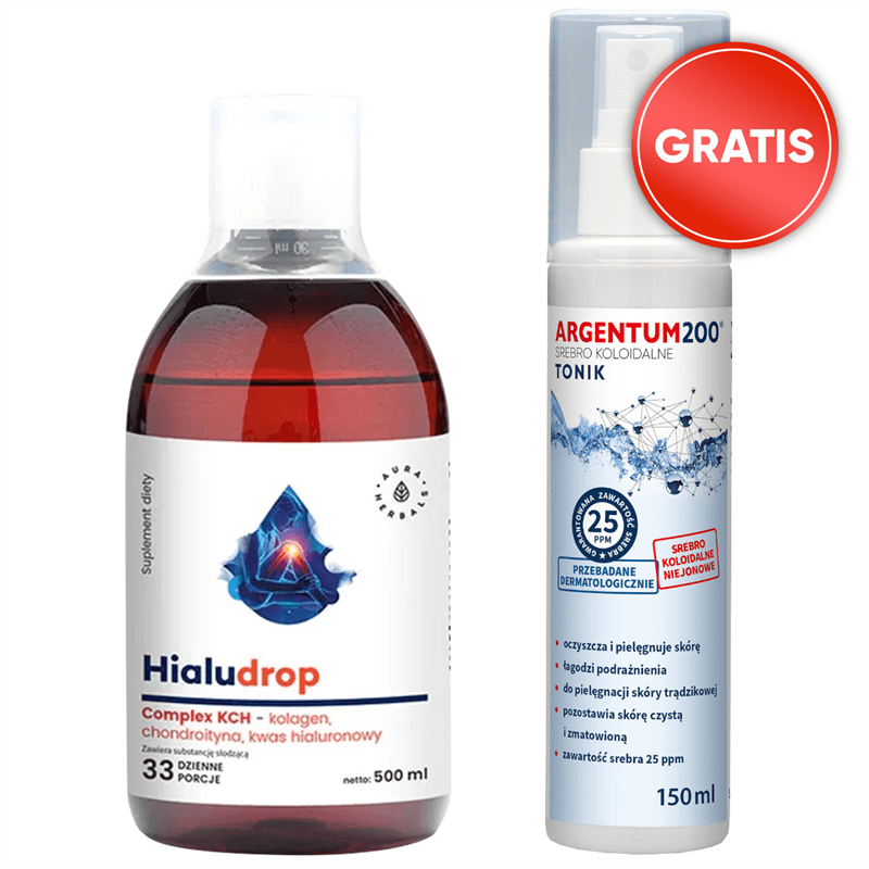 Aura Herbals Hialudrop Complex KCH 500ml + Argentum200 Srebro Koloidalne 150ml Gratis