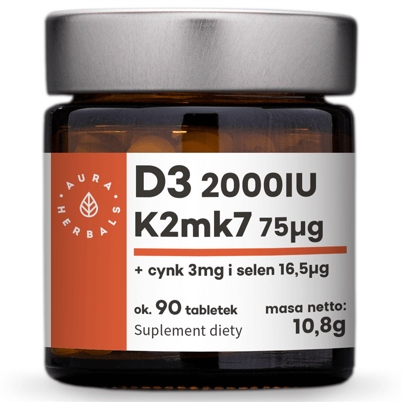 Aura Herbals Witamina D3 (2000IU) + K2mk7 + Cynk + Selen