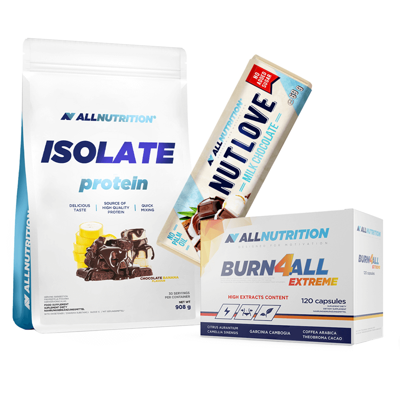 ALLNUTRITION Isolate Protein 908g + Burn4ALL Extreme 120caps + Nutlove Milk Chocolate Bar 69g Gratis