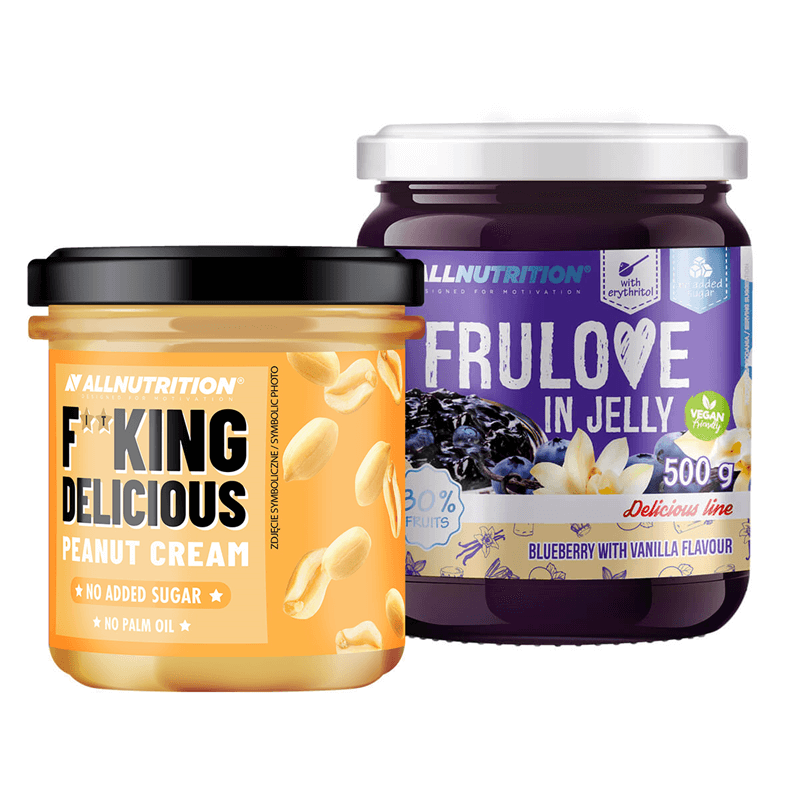 ALLNUTRITION Fitking Delicious Peanut Cream 350g + FRULOVE In Jelly Blueberry With Vanilla 500g