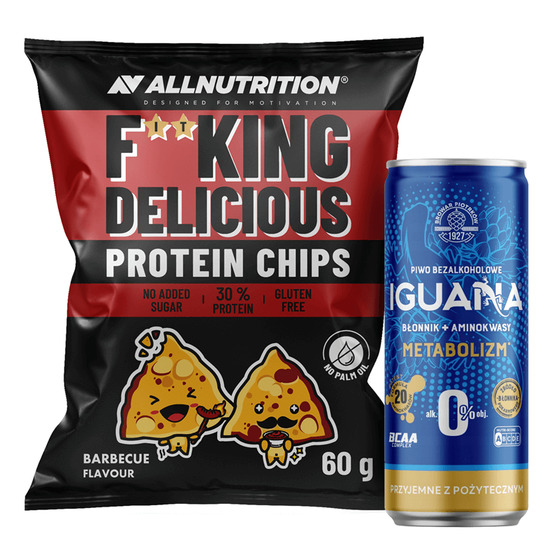 ALLNUTRITION FITKING DELICIOUS PROTEIN CHIPS BARBECUE 60g +  Piwo Bezalkoholowe 330ml