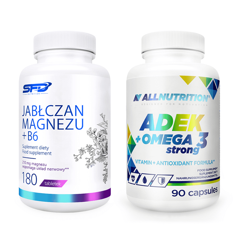 Zestawy ADEK+OMEGA 3 STRONG 90 kaps + JABŁCZAN MAGNEZU+B6 180 tabs