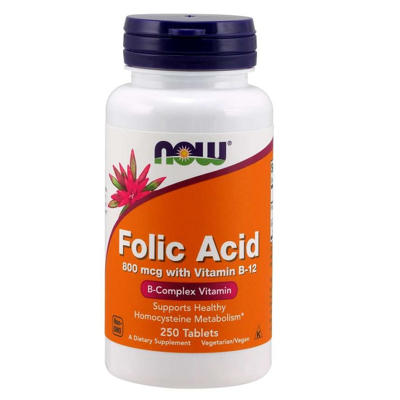 Now Folic Acid 800 mcg with Vitamin B-12 Tablets