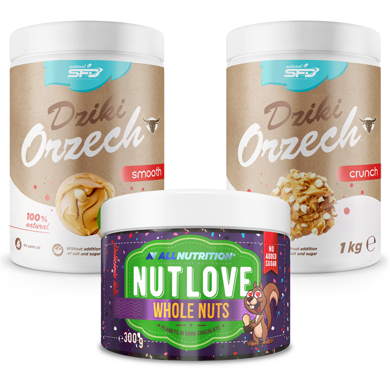 SFD NUTRITION 2x Dziki Orzech 1000g + Nutlove Wholenuts - Arachidy W Ciemnej Czekoladzie 300G GRATIS