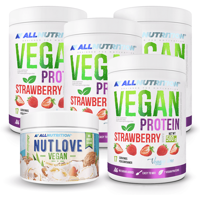 ALLNUTRITION 4x Vegan Protein 500g + Nutlove Vegan Coconut With Almond Nut 500g