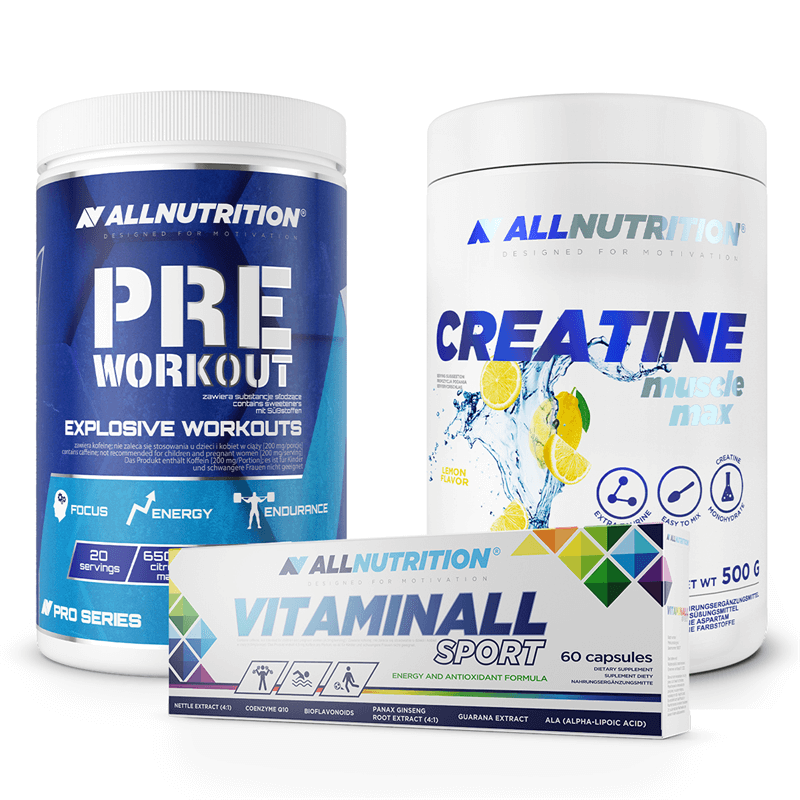 ALLNUTRITION Creatine 500g + Vitaminall Sport 60 kaps + Pre Workout 600g