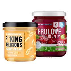 Fitking Delicious Peanut Cream 350g + FRULOVE In Jelly Apple & Cherry 500g