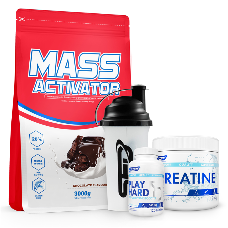 SFD NUTRITION Mass Activator+Creatine+Play Hard Testosterone Booster+Shaker