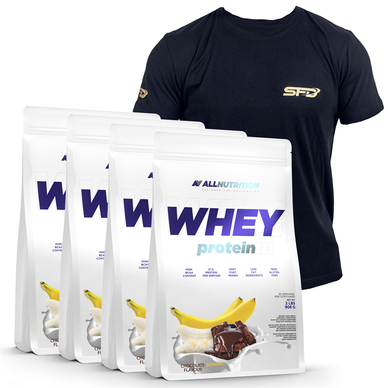 ALLNUTRITION 4x Whey Protein 908g +T-Shirt Athletic Czarny GRATIS