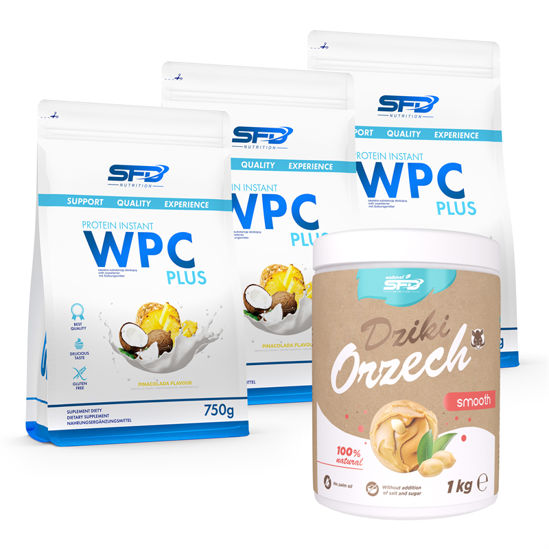 SFD NUTRITION 3x WPC Protein Plus 750g + Dziki Orzech 1000g GRATIS