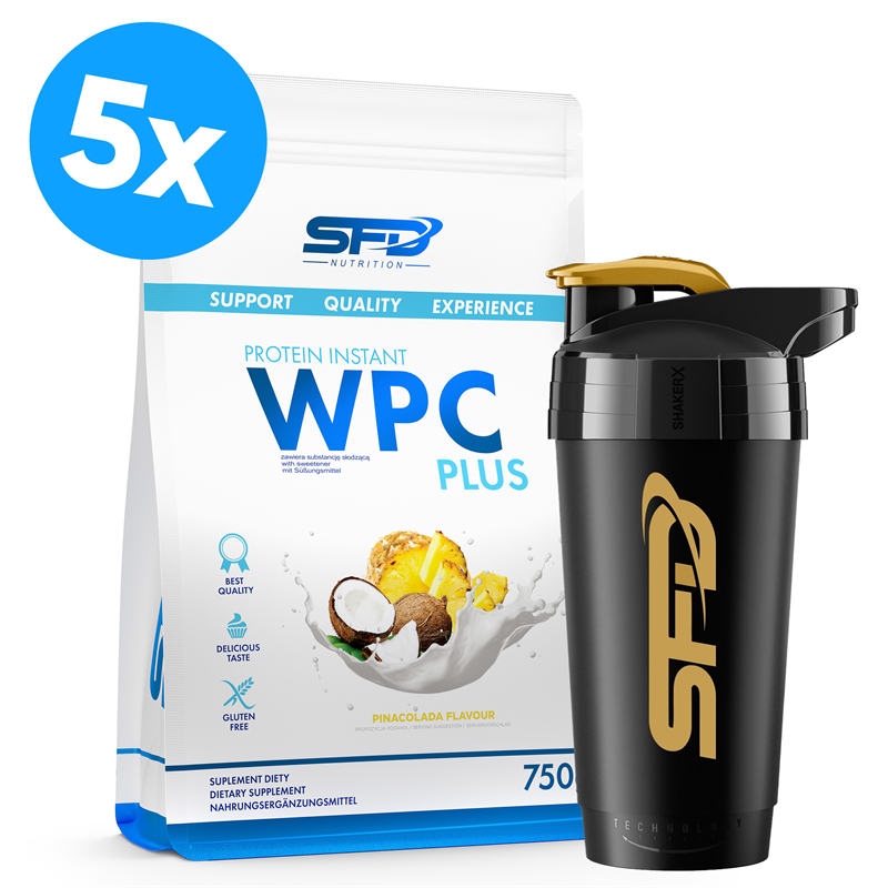 SFD NUTRITION 5x WPC Protein Plus 750g+Shaker Premium GRATIS