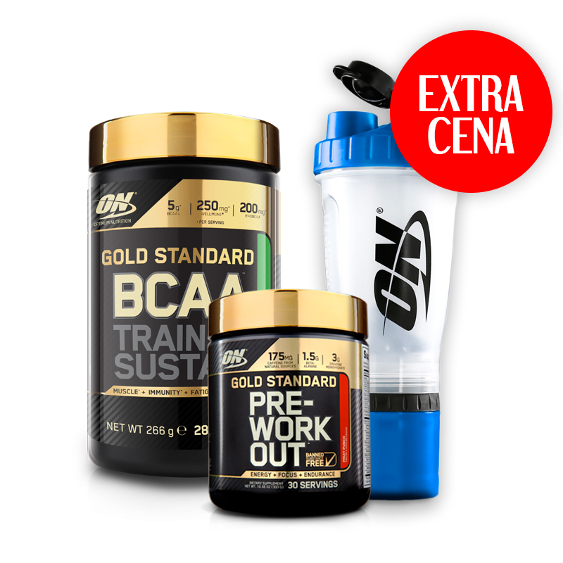 Optimum Nutrition BCAA Train+Sustain + Gold Pre Workout + Shaker