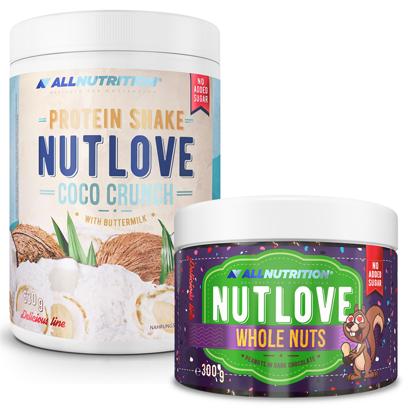 ALLNUTRITION NUTLOVE Protein Shake Coco Crunch 630g + Arachidy W Ciemnej Czekoladzie 300g GRATIS