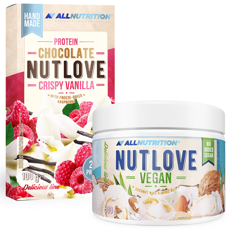 ALLNUTRITION Nutlove Vegan Coconut With Almond Nut 500g+Protein Chocolate Nutlove Crispy Vanilla 100g