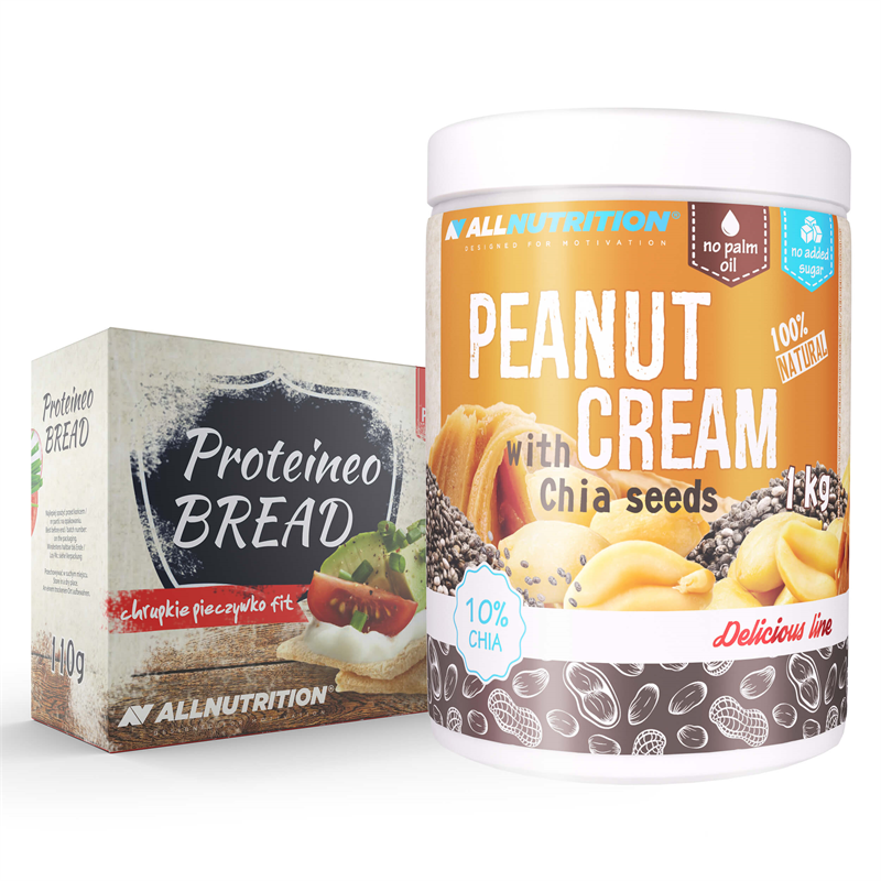 ALLNUTRITION Peanut Cream with CHIA SEEDS 1000 g + Proteino Bread 110g GRATIS