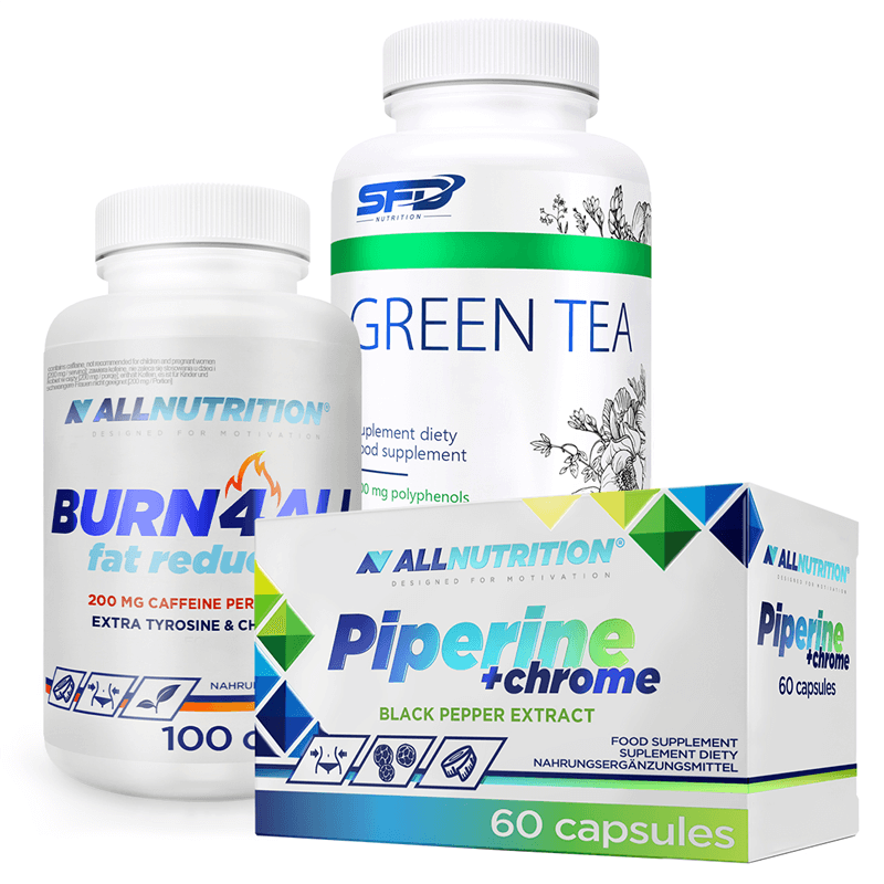 ALLNUTRITION Piperine + Chrome 60caps + Green Tea 90tab + Burn4All 100caps