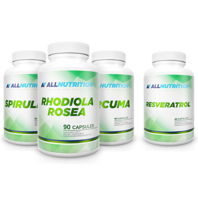 ALLNUTRITION Spirulina 90caps + Curcuma 90caps + Resveratrol 60caps + Rhodiola Rosea 90caps