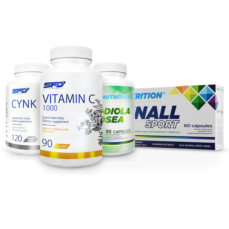 ALLNUTRITION Vitaminall Sport 60cap + Cynk 120tab + Rhodiola Rosea 90caps + Vitamin C 1000 90tab