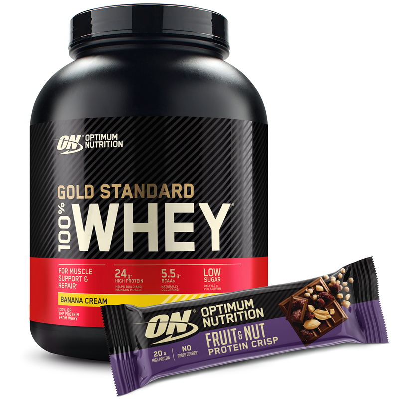 Optimum Nutrition Whey Gold Standard 100% 2240-2280g + Fruit & Nut Protein Crisp Bar GRATIS