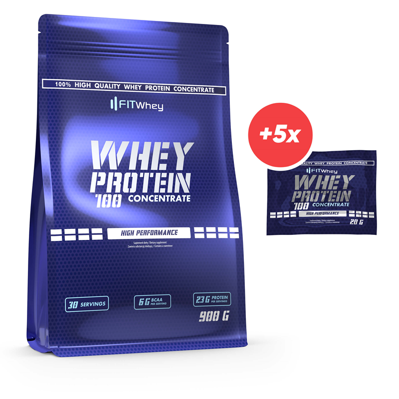 FitWhey Whey Protein 100 Concentrate 900g + 5x Whey Protein 100 Concentrate 20g GRATIS