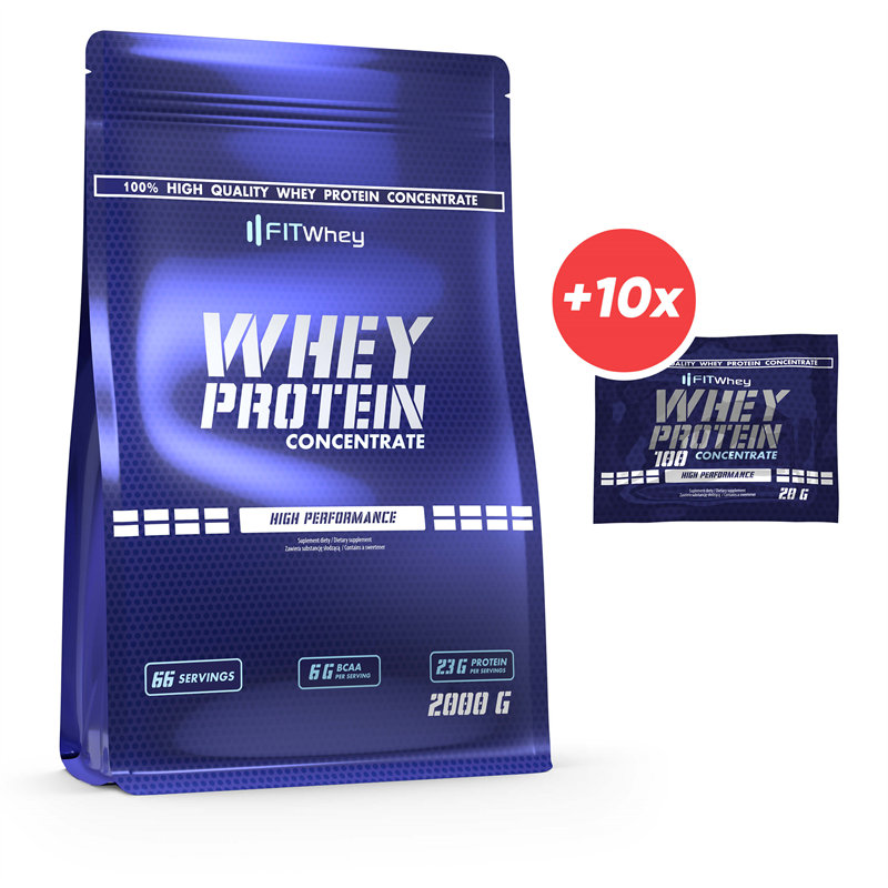 FitWhey Whey Protein Concentrate 2000g + 10x Whey Protein 100 Concentrate 20g GRATIS