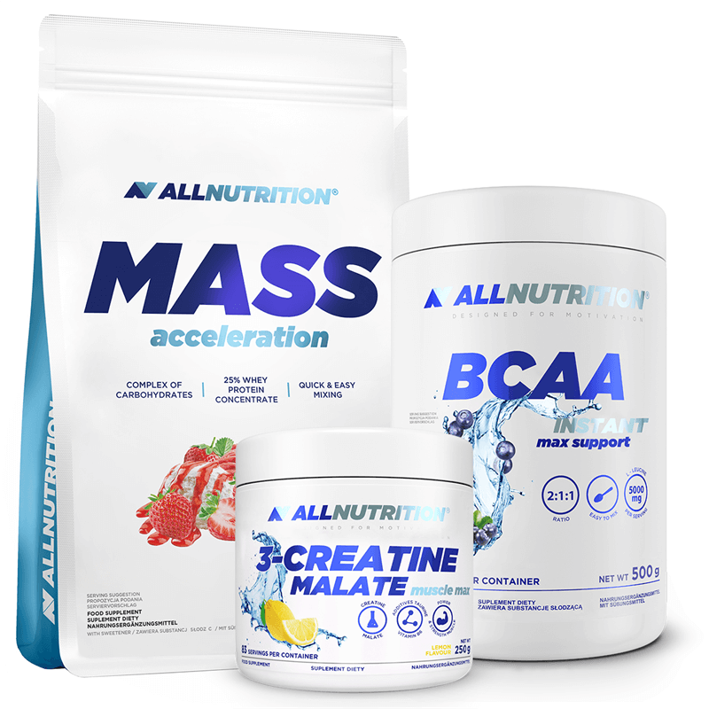 ALLNUTRITION 3-Creatine Malate 250g + BCAA MAX SUPPORT INSTANT 500g + Mass Acceleration 3000g