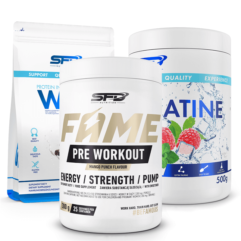 SFD NUTRITION Creatine 500g + Wpc Protein Plus 900g + Fame Pre Workout 300g