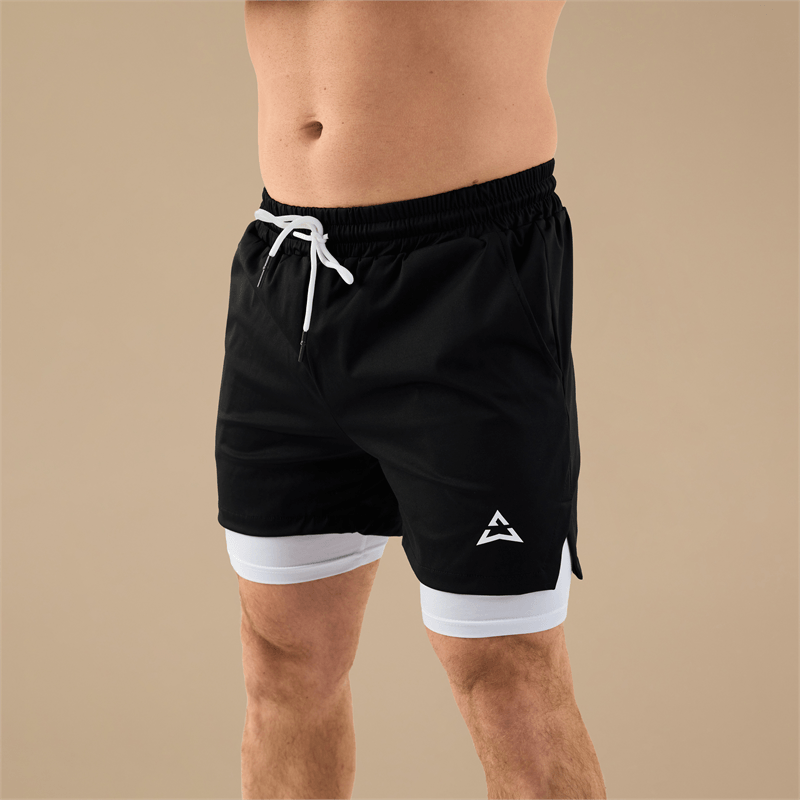 Allwear Spodenki 2w1 BLACK-WHITE