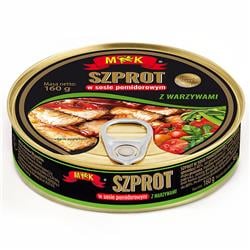 Szprot w sosie pomidorowym z warzywami